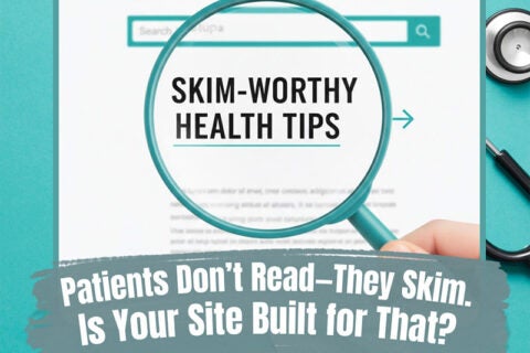Skim‑worthy health tips shown with a magnifying glass over a medical website