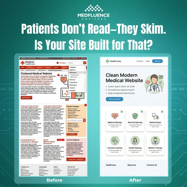 Before and after comparison of a cluttered vs clean medical website